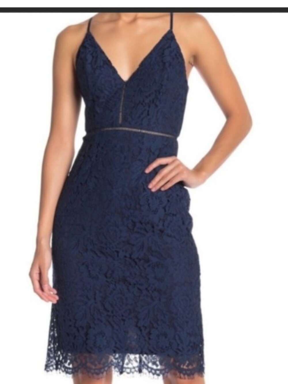 Astr Navy Blue Lace Spaghetti Strap Dress